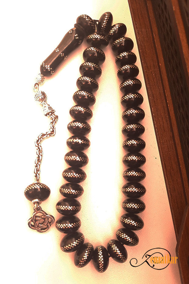 Küçük resim: 8x13mm Erzurum TAŞHAN işi Gümüş Kakma OLTU Tesbih