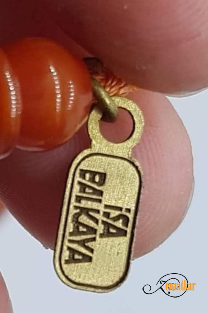 Küçük resim: 11.3x8.8mm İsa Balkaya Usta mühürlü Katalin Sıkma Kehribar Tesbih