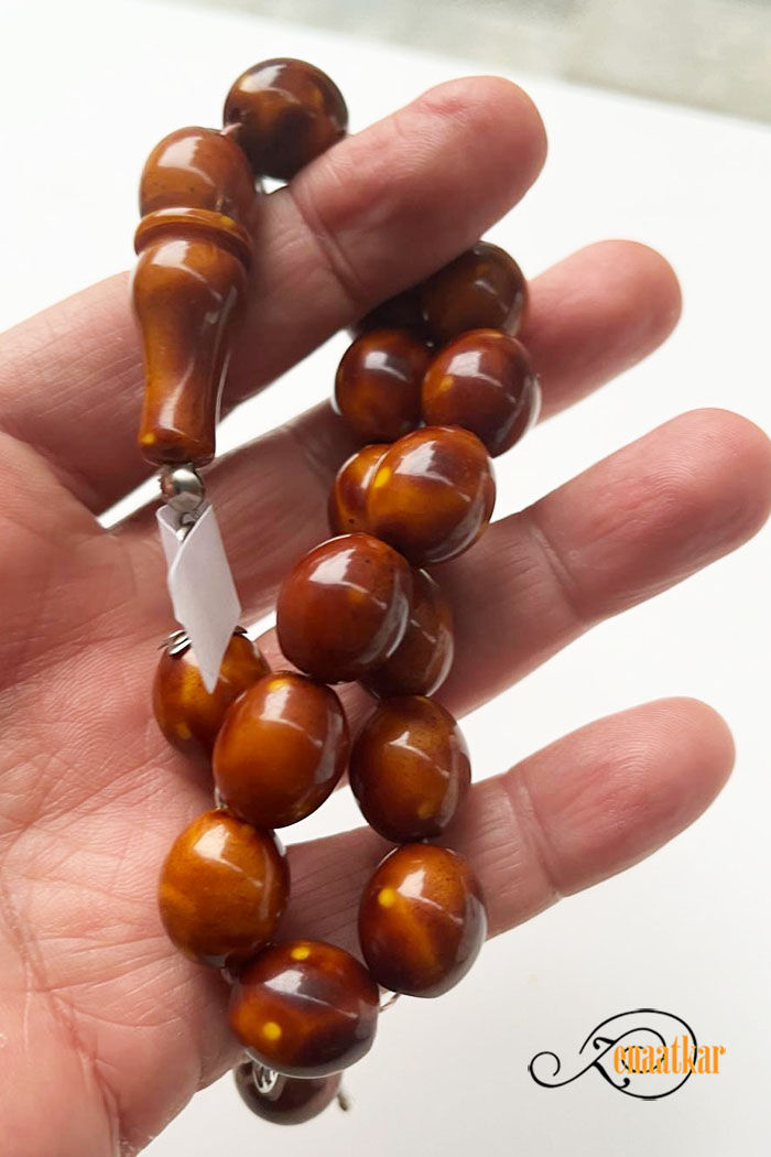 Küçük resim: 13x12mm Katalin EFEBOY Krem Karamel Sıkma Kehribar Tesbih