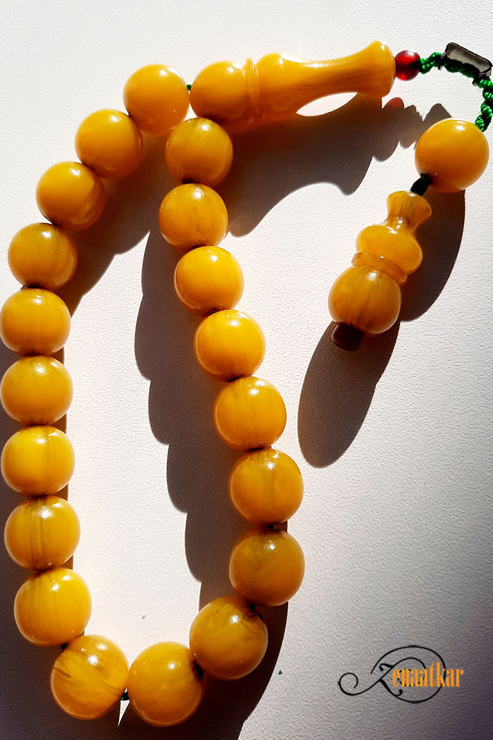 Küçük resim: 13mm hareli Usta Mühürlü EFE BOY Sıkma Kehribar Tesbih