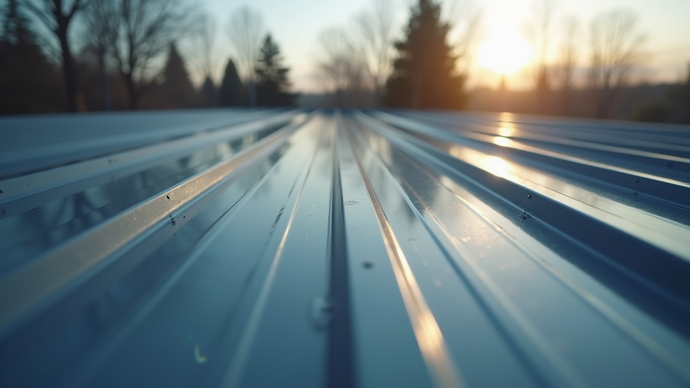 Close-up view of metal roofing panels on a house