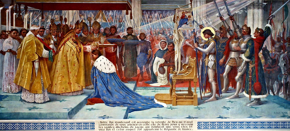 Joan of Arc at coronation of Charles VII at Reims.jpg