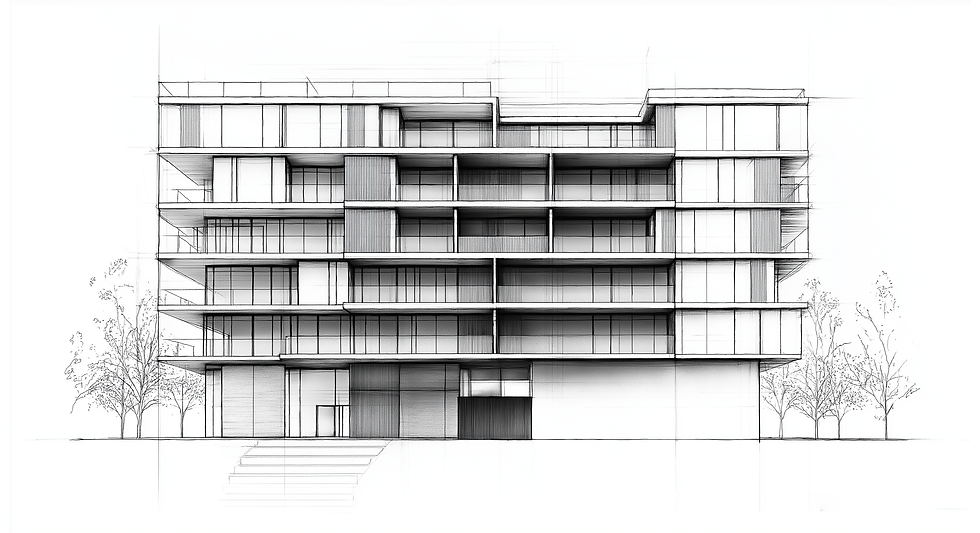 black & white building drawing