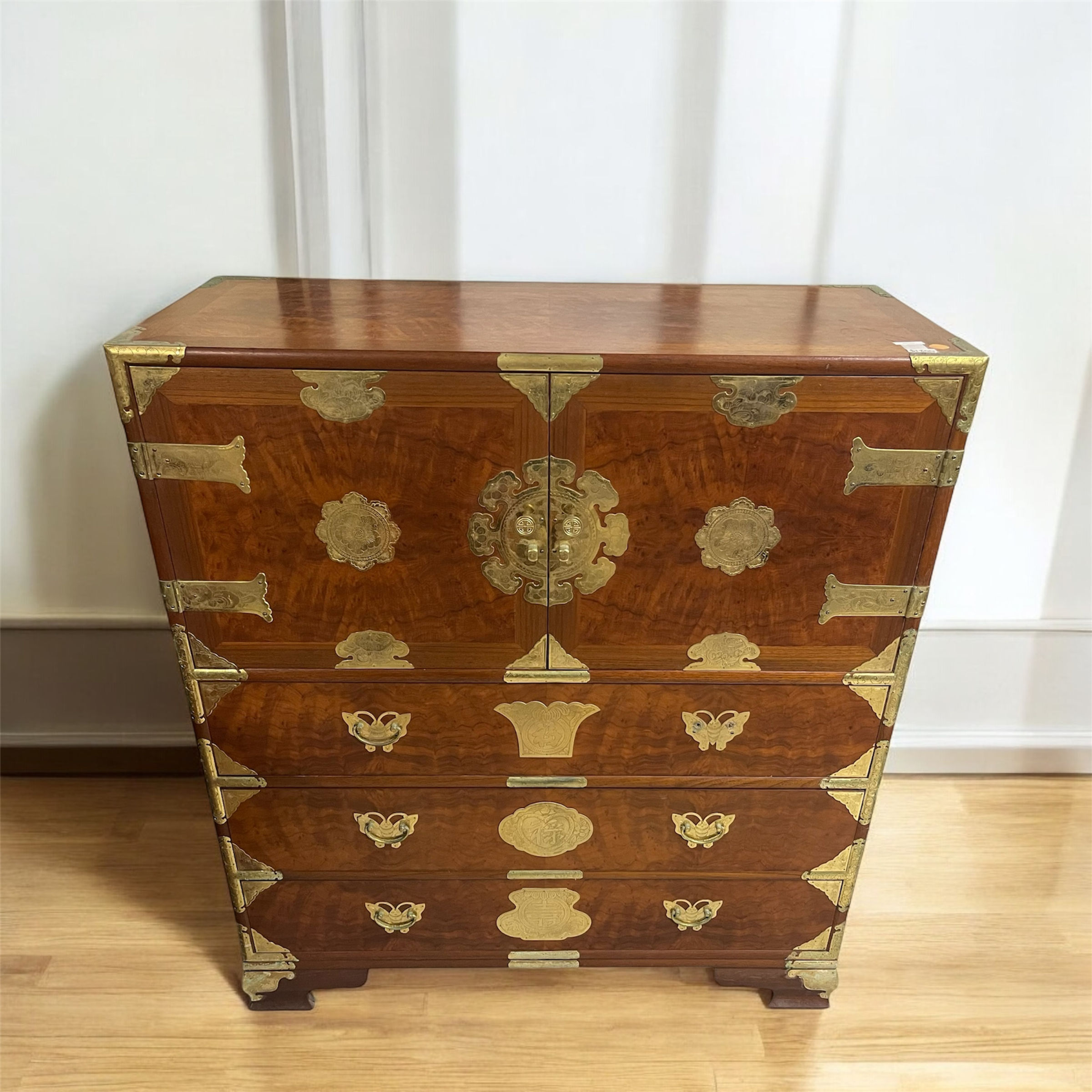 Chinese Burlwood and Brass Chest of Drawers