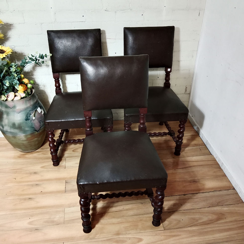 Set of 3 Baroque Wood and Leather Dining chairs