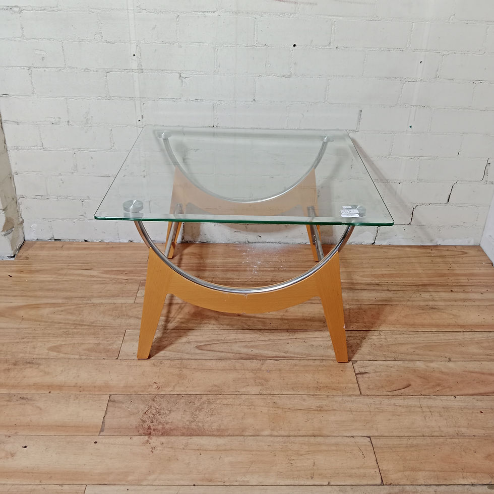 Modern Glass Top Coffee Table with Curved Wood Base