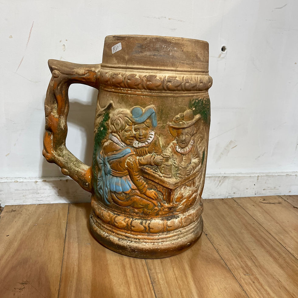 Large Relief-Decorated Ceramic Beer Stein 