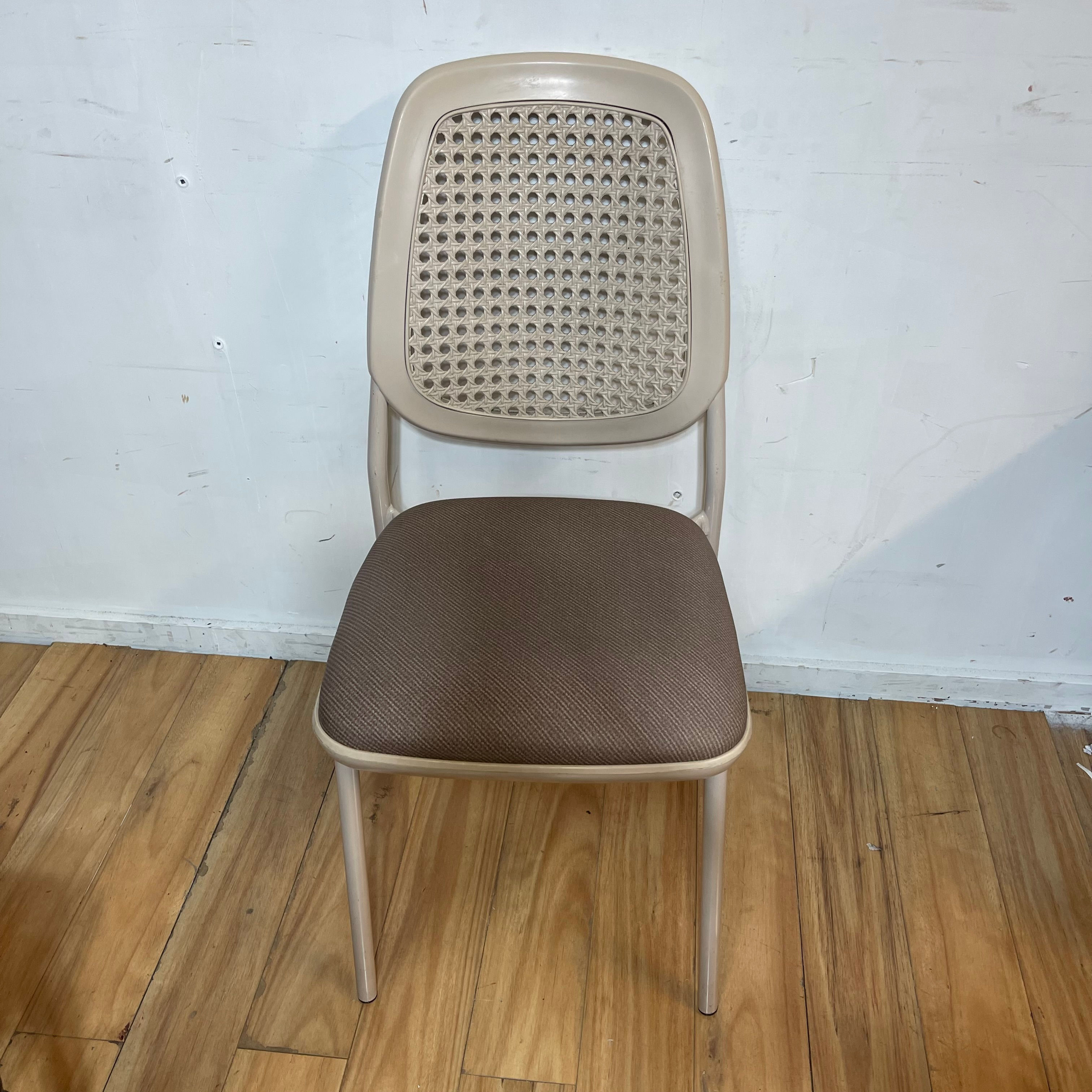 Set of Eight Wicker-Back Metal Chairs