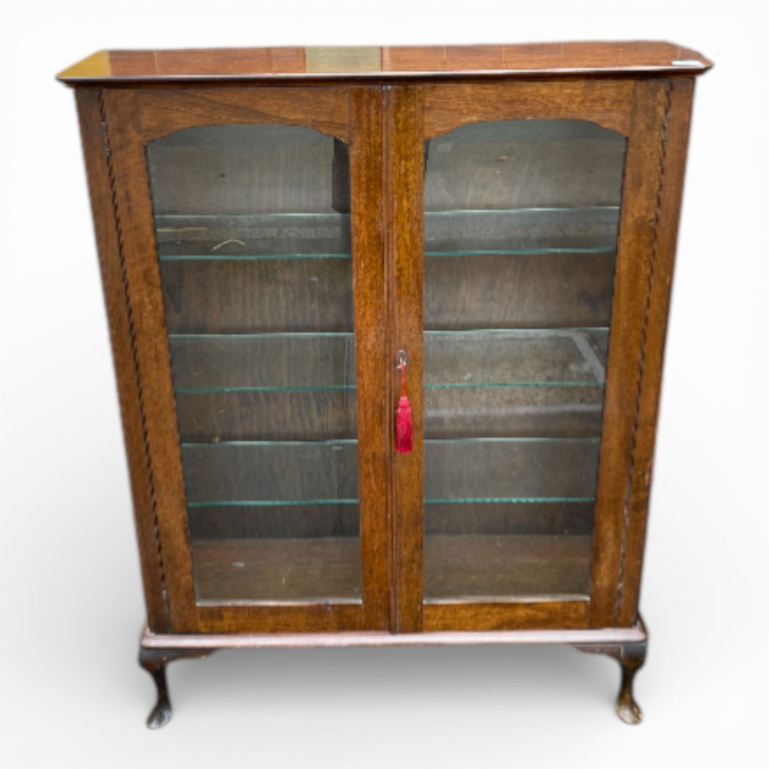 Queen Anne-style two-door glass display cabinet