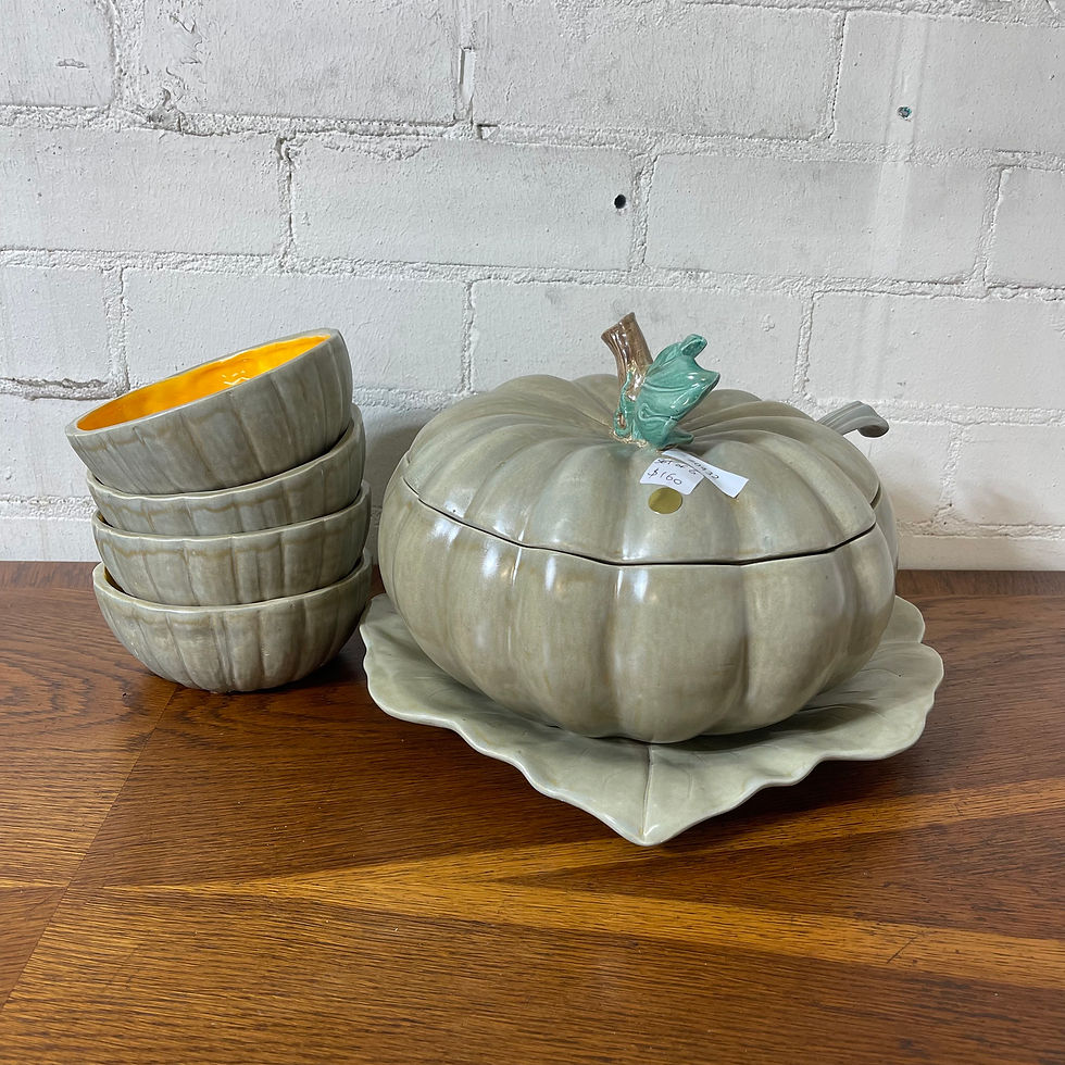 Handpainted Pumpkin Punchbowl and Set of Bowls