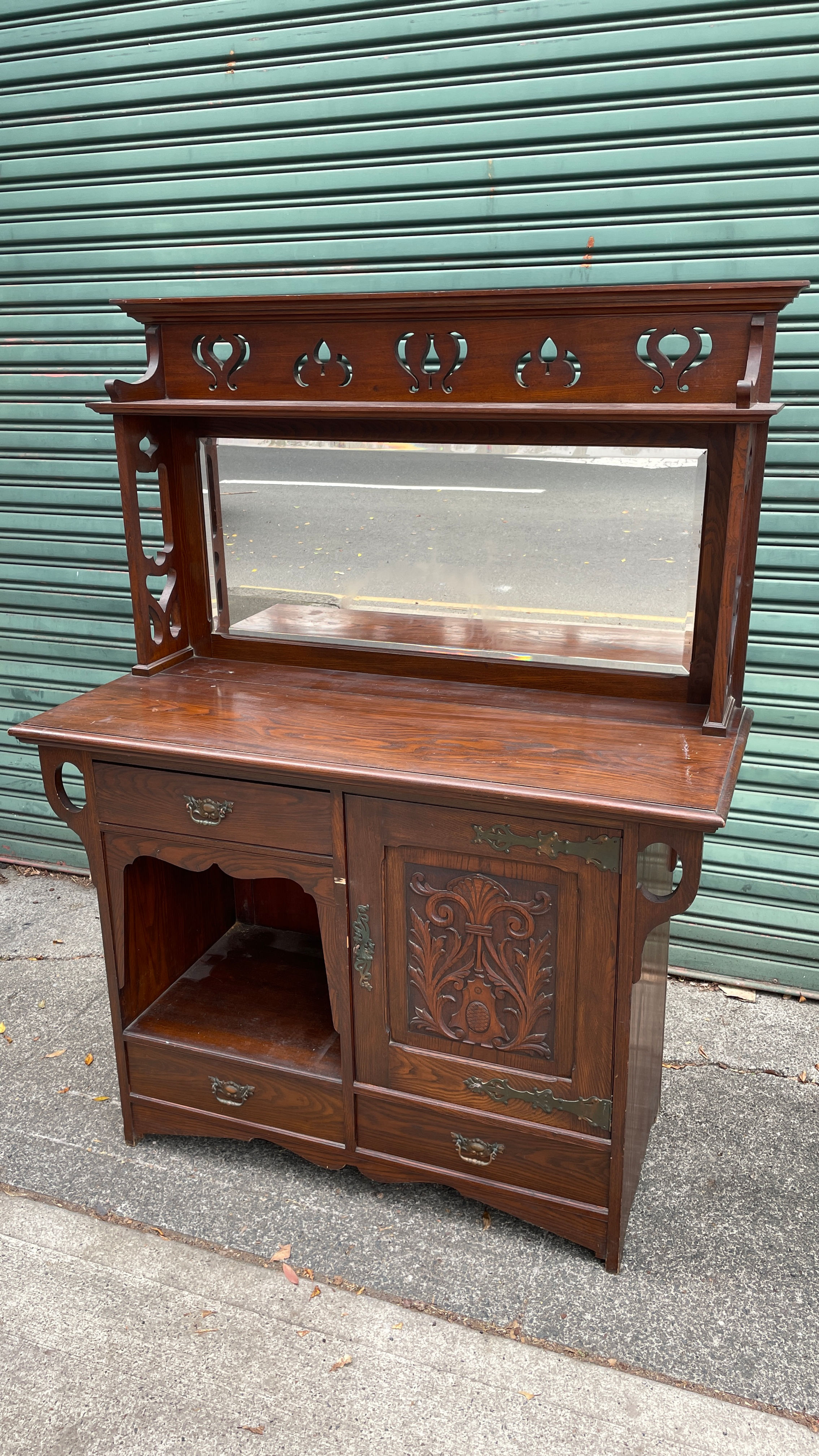 Antique Wooden Sideboard with Mirror
