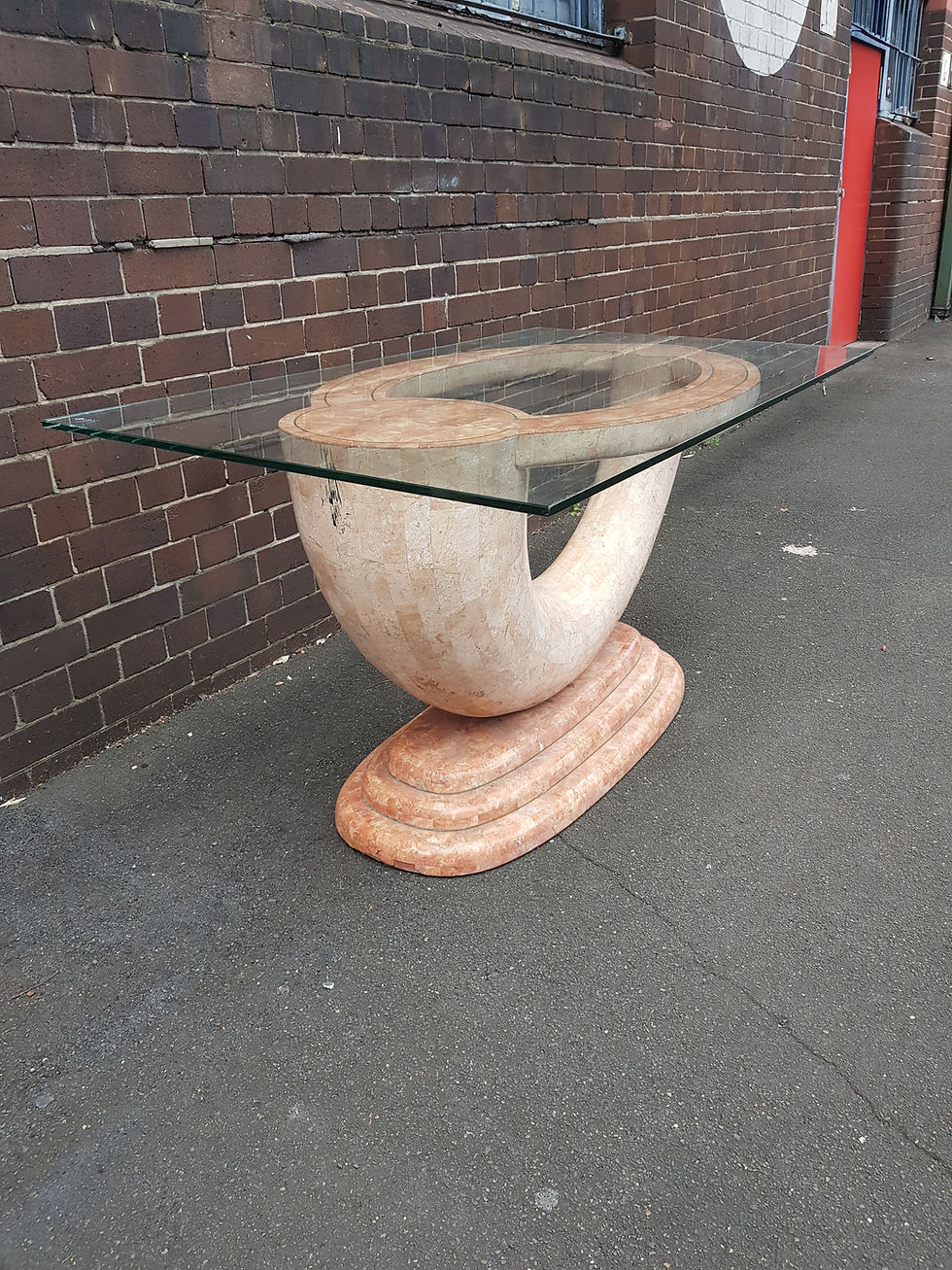 Thumbnail: Horn Shaped Marble effect Glass Table