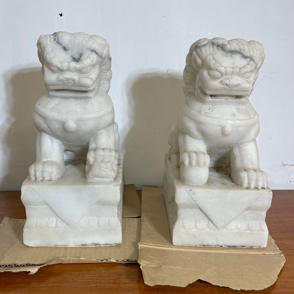 Pair of Chinese Marble Foo Dog Statues