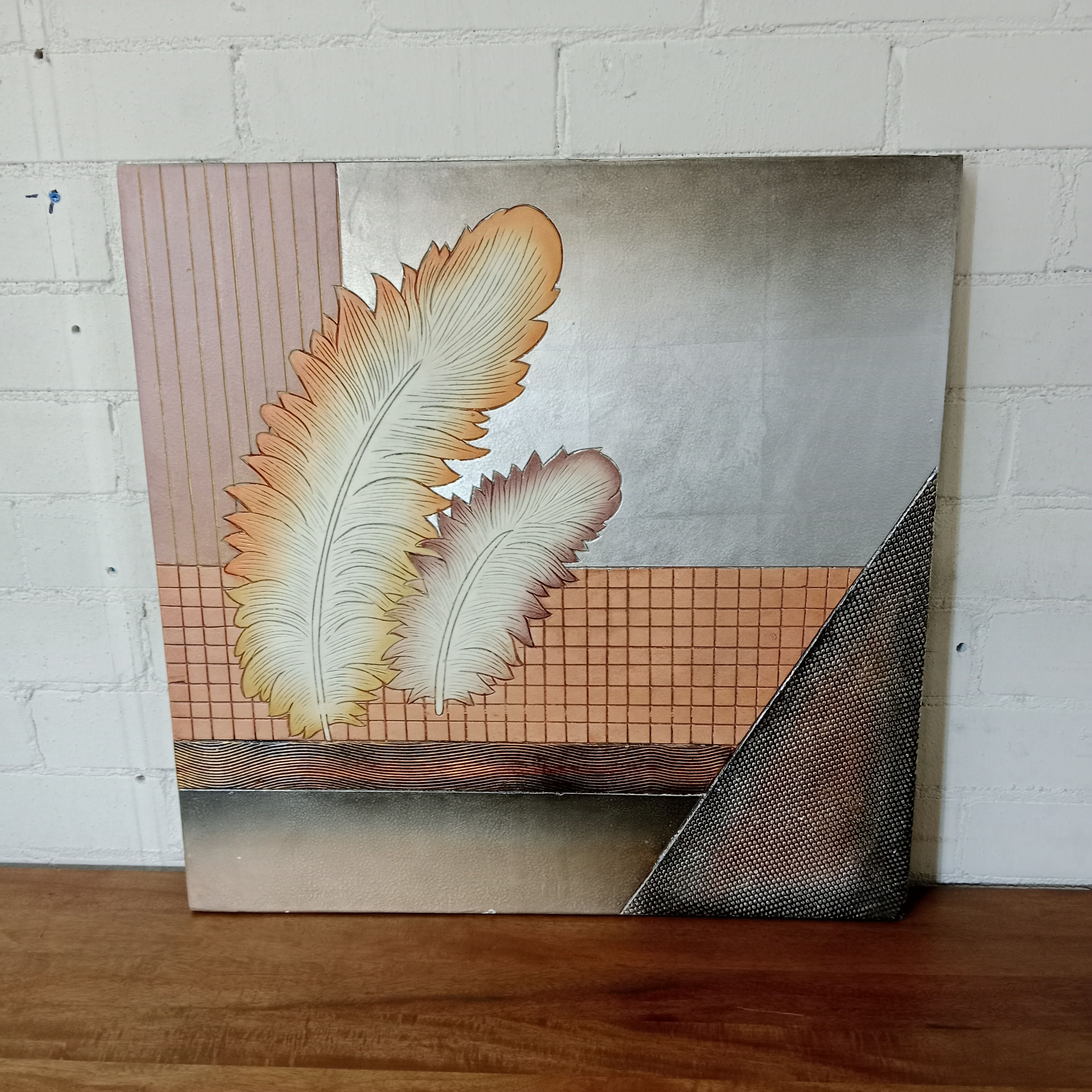 Two Feather Artistic Panel with Different Type of Textures and Geometric Panels