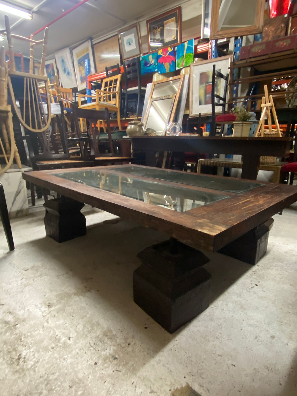 Thumbnail: Large solid Wood Coffee Table with Glass Panes