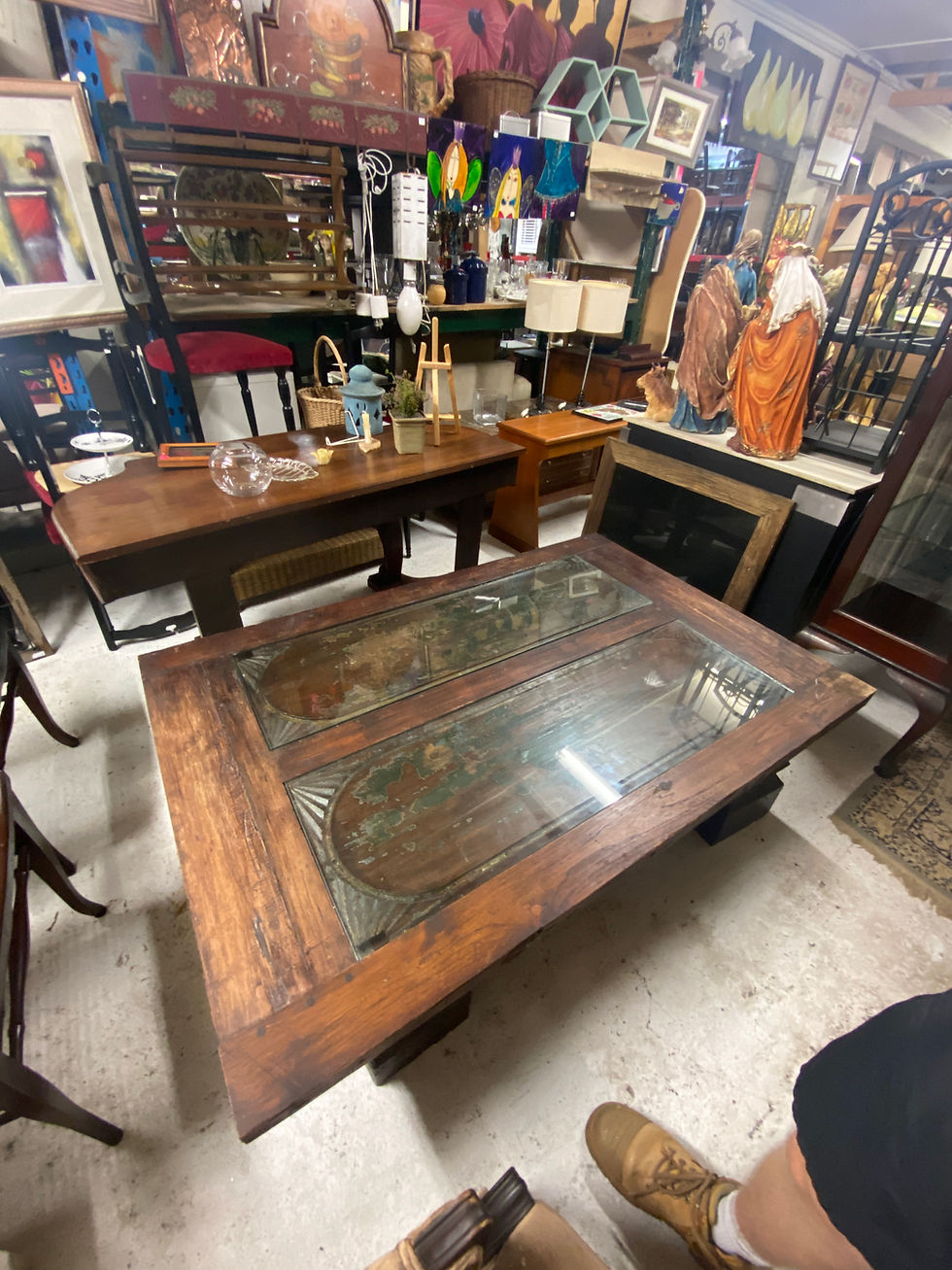 Thumbnail: Large solid Wood Coffee Table with Glass Panes