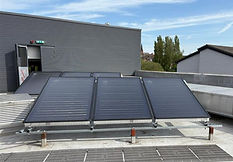 Solar thermal panels on a building roof