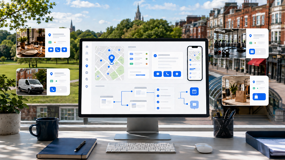 Clapham local SEO dashboard connecting map discovery, business profiles, mobile actions, bookings and enquiries