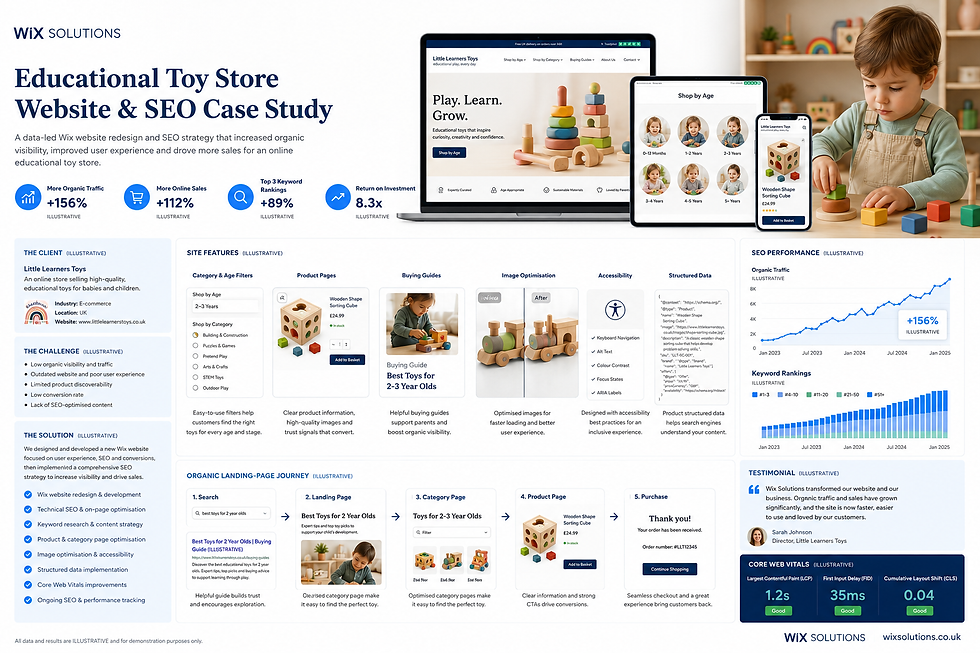 Illustrative educational toy store Wix website and SEO case study