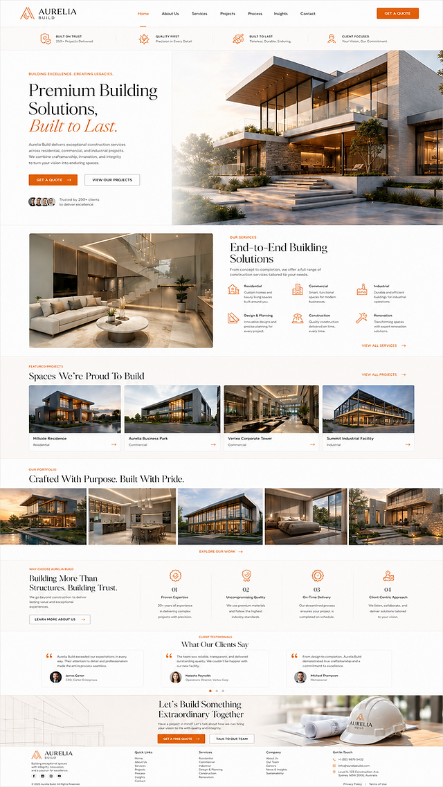 Aurelia Build – Building Company Website Mockup & Brand Book Case Study