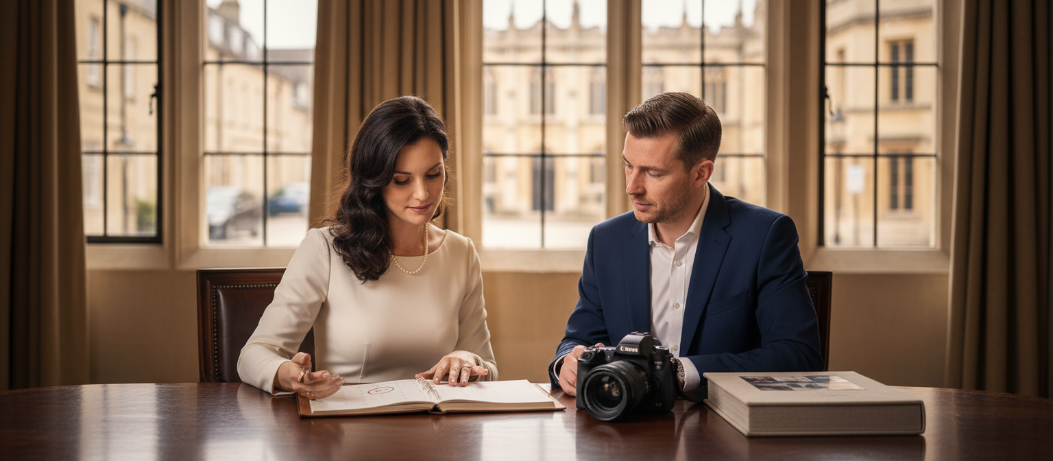 Bride planning when to book a professional wedding photographer.