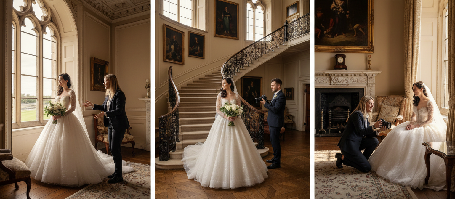 Bride receiving calm, professional support from her wedding photographer throughout the day.