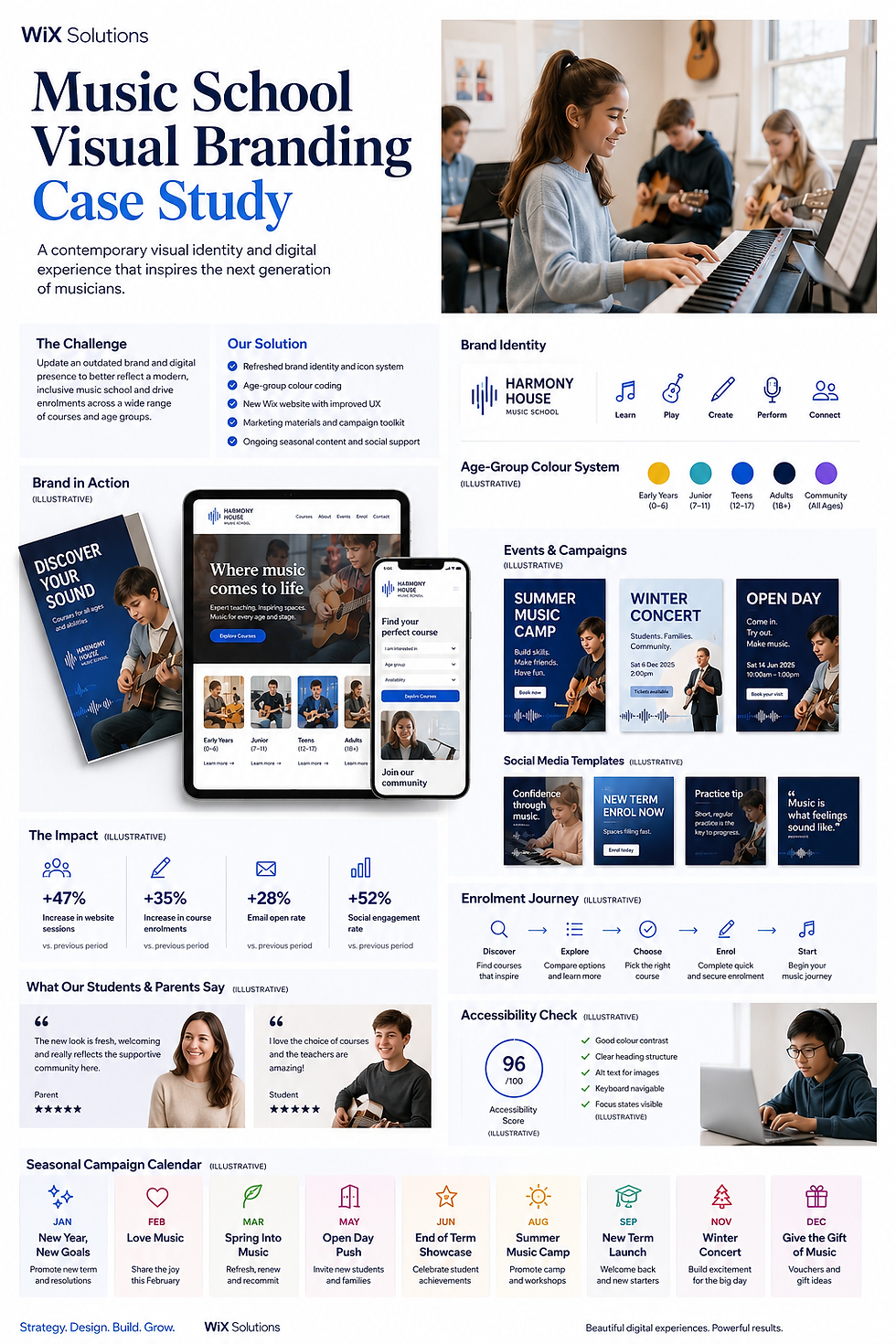 Illustrative music school visual branding system