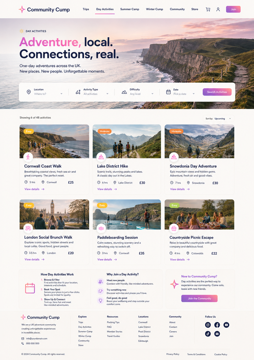 ravel & Adventure, Community Events, Summer Camps, Outdoor Activities, Group Travel, Youth Activities, Experience-Based Business, Wix Website Design