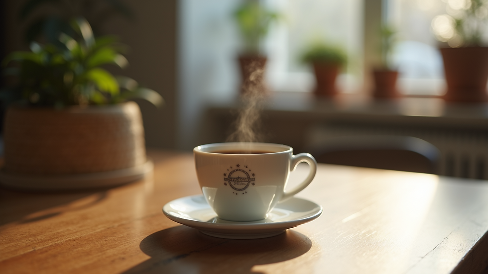 High angle view of a branded coffee cup on a table