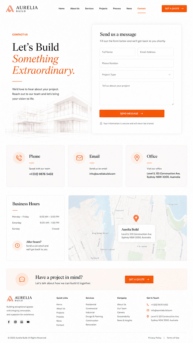 Aurelia Build – Building Company Website Mockup & Brand Book Case Study