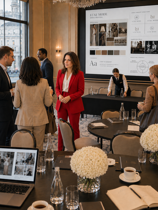 Agata presenting a full fashion brand proposal during a private London training session.