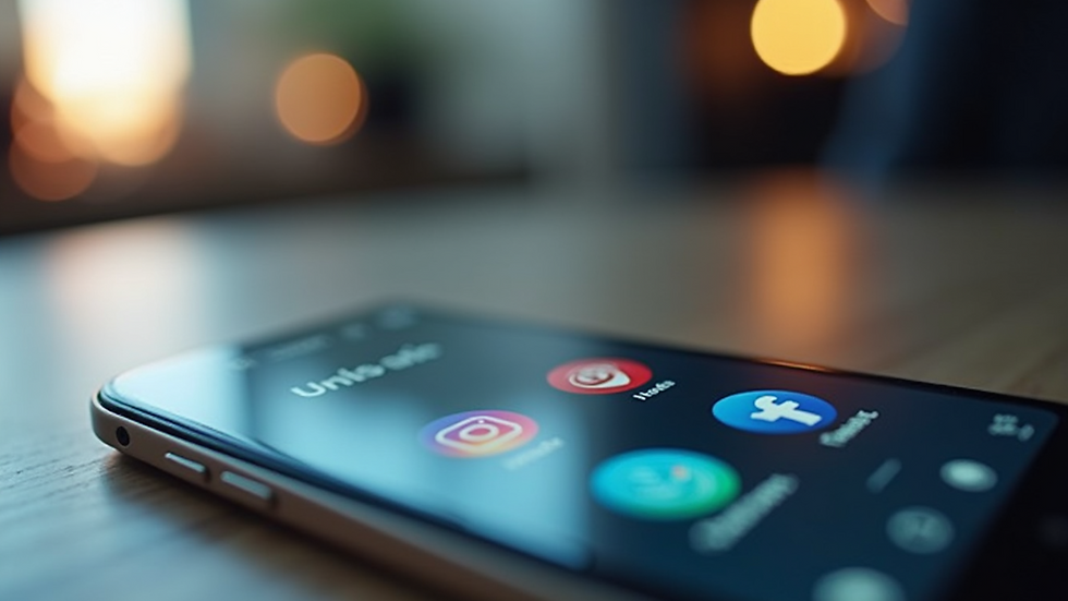 Eye-level view of a smartphone showcasing social media icons