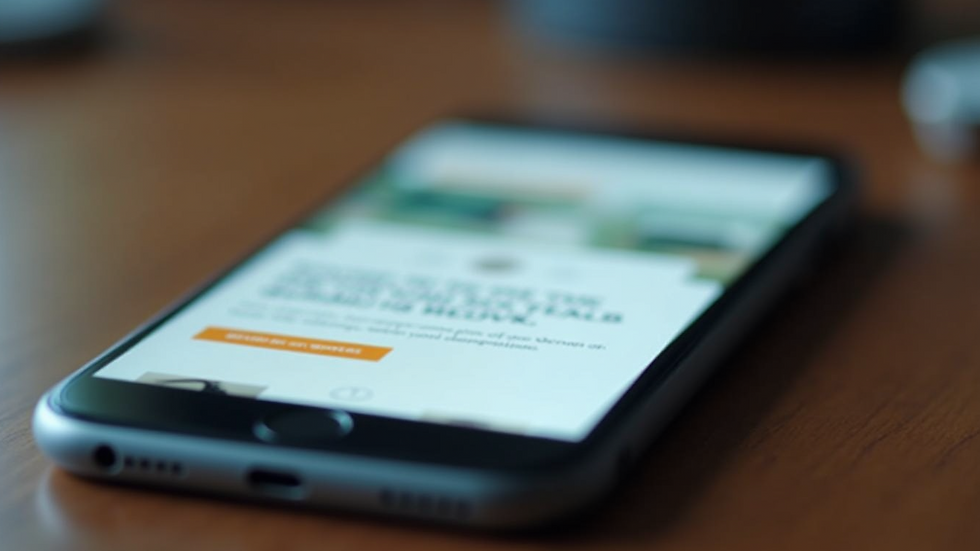 Smartphone displaying a mobile website with user-friendly interface.