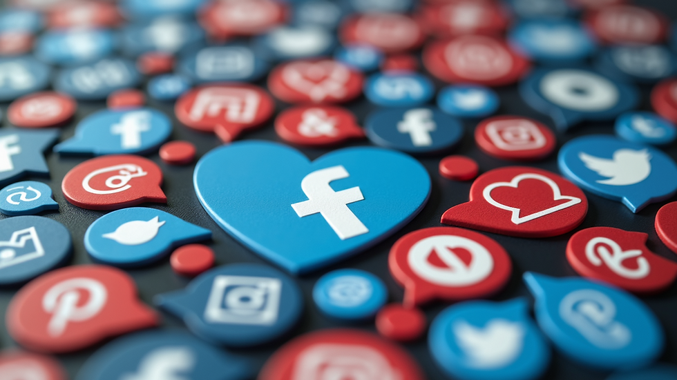 Close-up view of a heart-shaped sign made of various social media logos