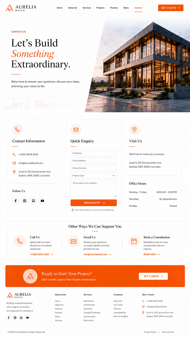 Aurelia Build – Building Company Website Mockup & Brand Book Case Study