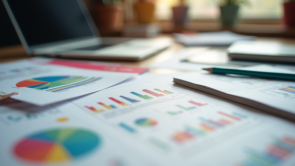 Close-up view of vibrant graphic design elements scattered across a workspace