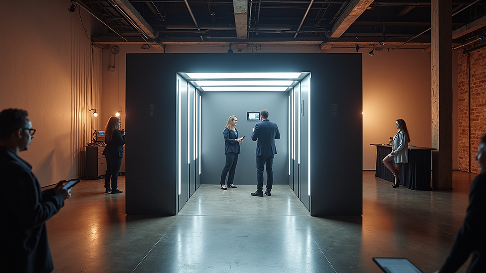 Eye-level view of a modern 360 photo booth setup at an event