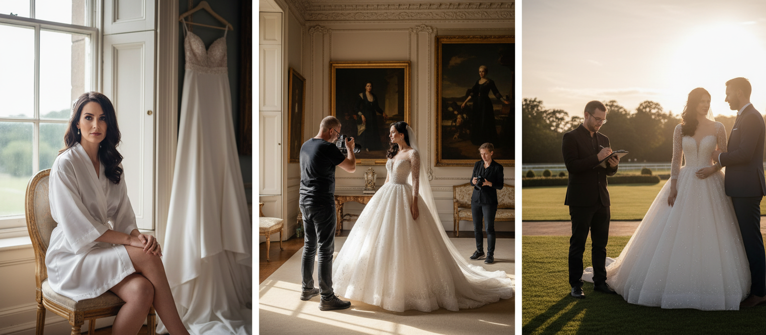 Bride and photographer planning a complete wedding photography timeline.