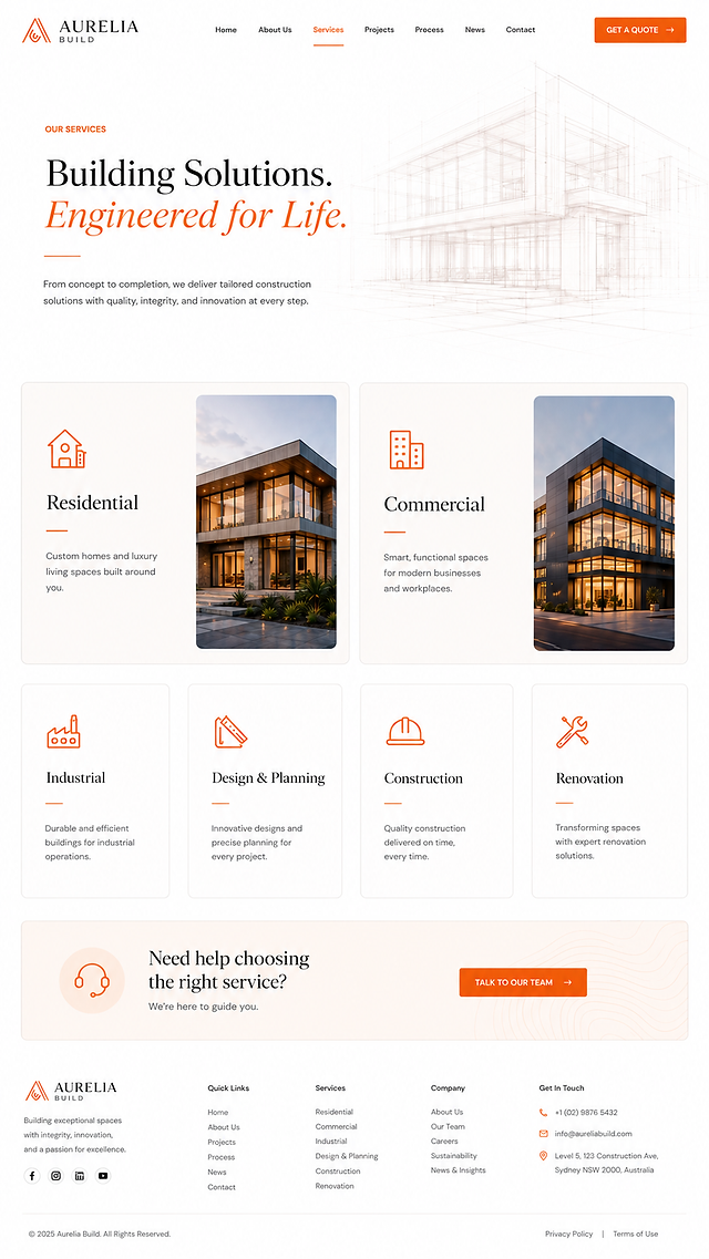 Aurelia Build – Building Company Website Mockup & Brand Book Case Study