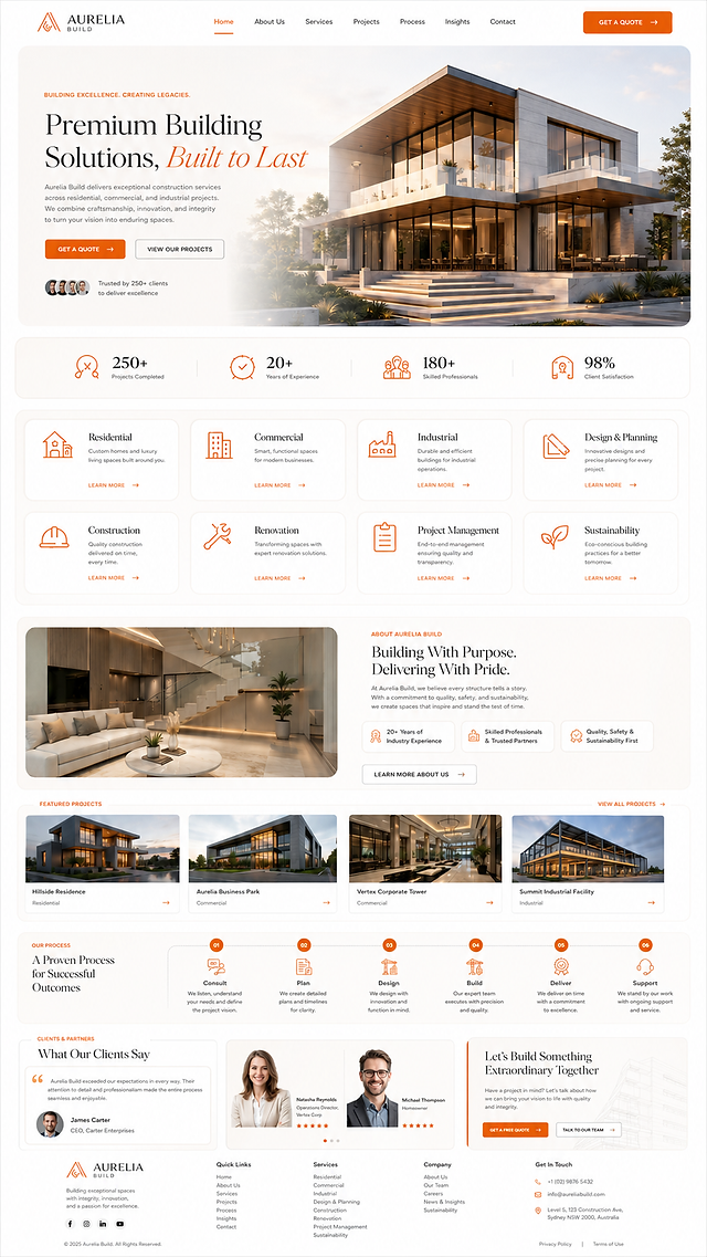 Aurelia Build – Building Company Website Mockup & Brand Book Case Study