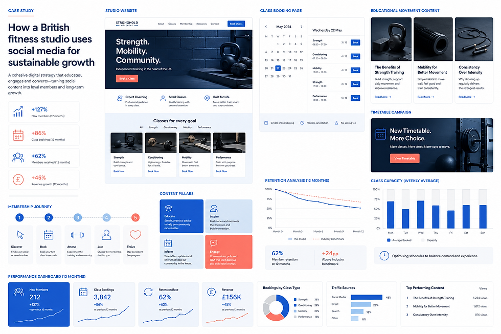 White Wix Solutions fitness studio social media growth case study infographic