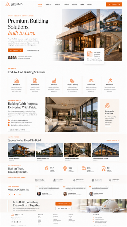 Aurelia Build – Building Company Website Mockup & Brand Book Case Study
