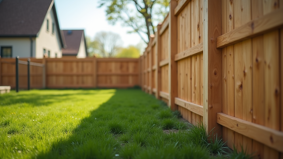 Eye-level view of a newly installed wooden fence along a suburban backyard