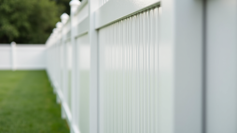 Close-up view of vinyl privacy fence panels with a smooth finish