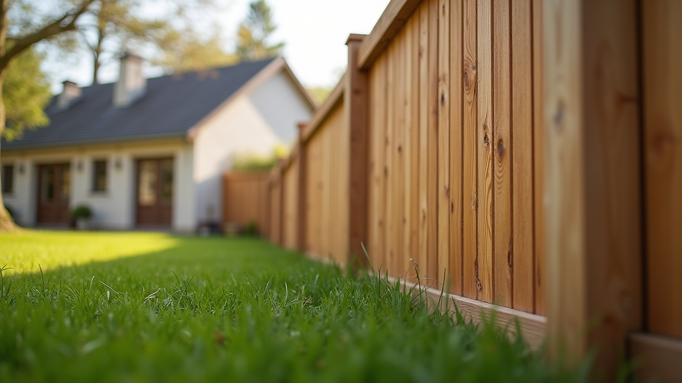 Eye-level view of wooden fence panels installed along a residential backyard