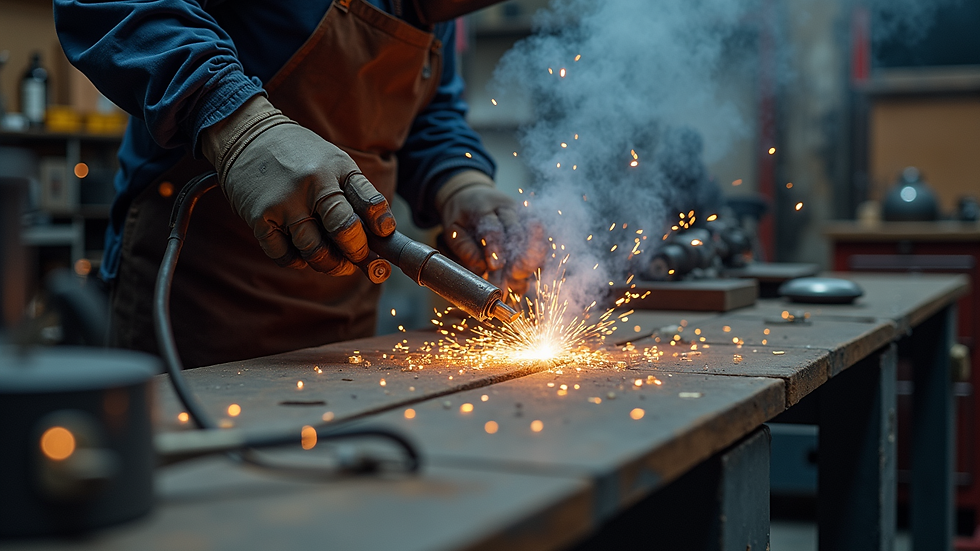 Eye-level view of welding equipment set up in a workshop