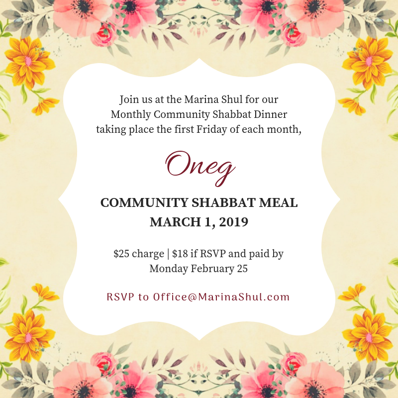 Oneg Shabbat March 2019