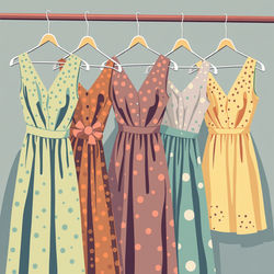 1950s dresses hanging beautifully on hangers 