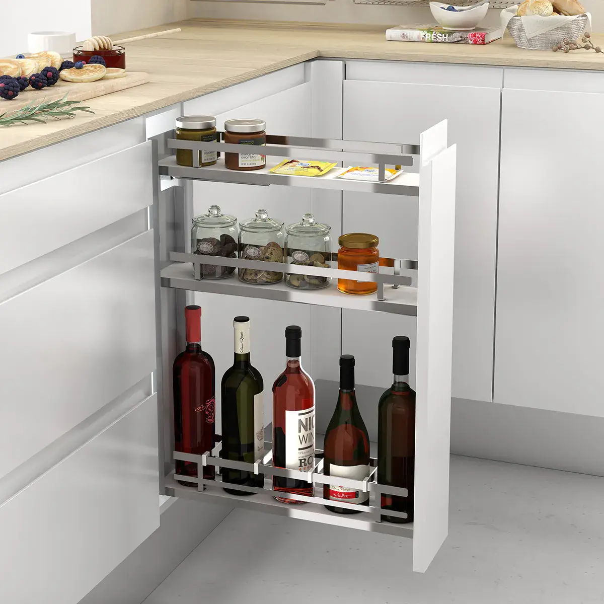 Botellero De 3 Bandejas Cromo/Blanco Con