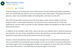 Client review of Jason Khorramian